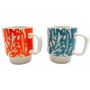 Retro Starbucks Stackable Coffee Mugs Set Of 2 Orange and Teal Cups 12oz